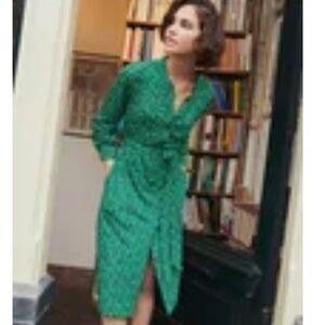 BODEN Julia Jersey Dress,  long sleeved, Green/black/white, size US 6P